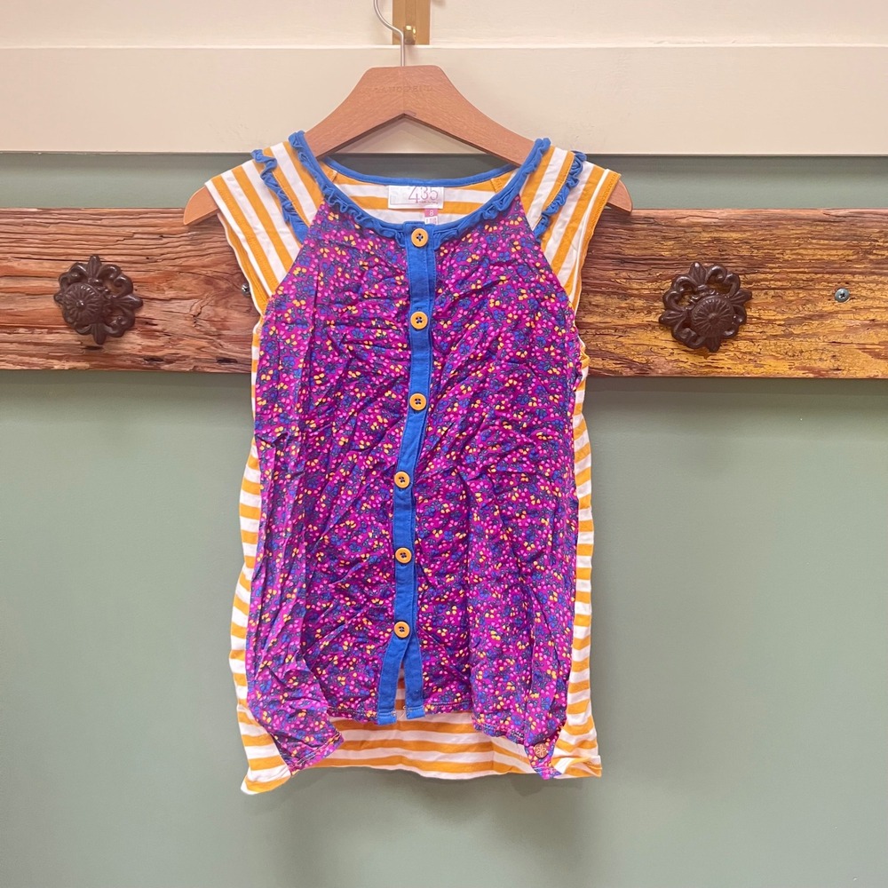 Matilda Jane 435 Girls Size 8 Floral Striped Layered Ruffle Button Top Purple
